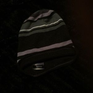 Kensie gray, black, and white striped loose beanie